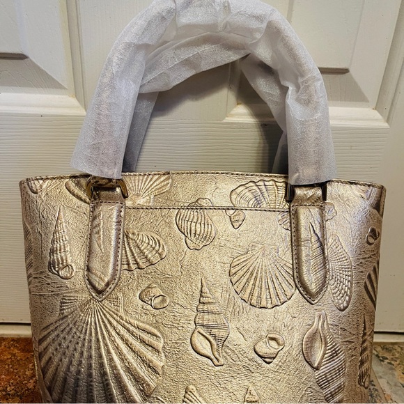 🐚 NWT BRAHMIN Stardust Draper Gold Seashell Themed Leather Mod Bowie HANDBAG!!! - Picture 12 of 14